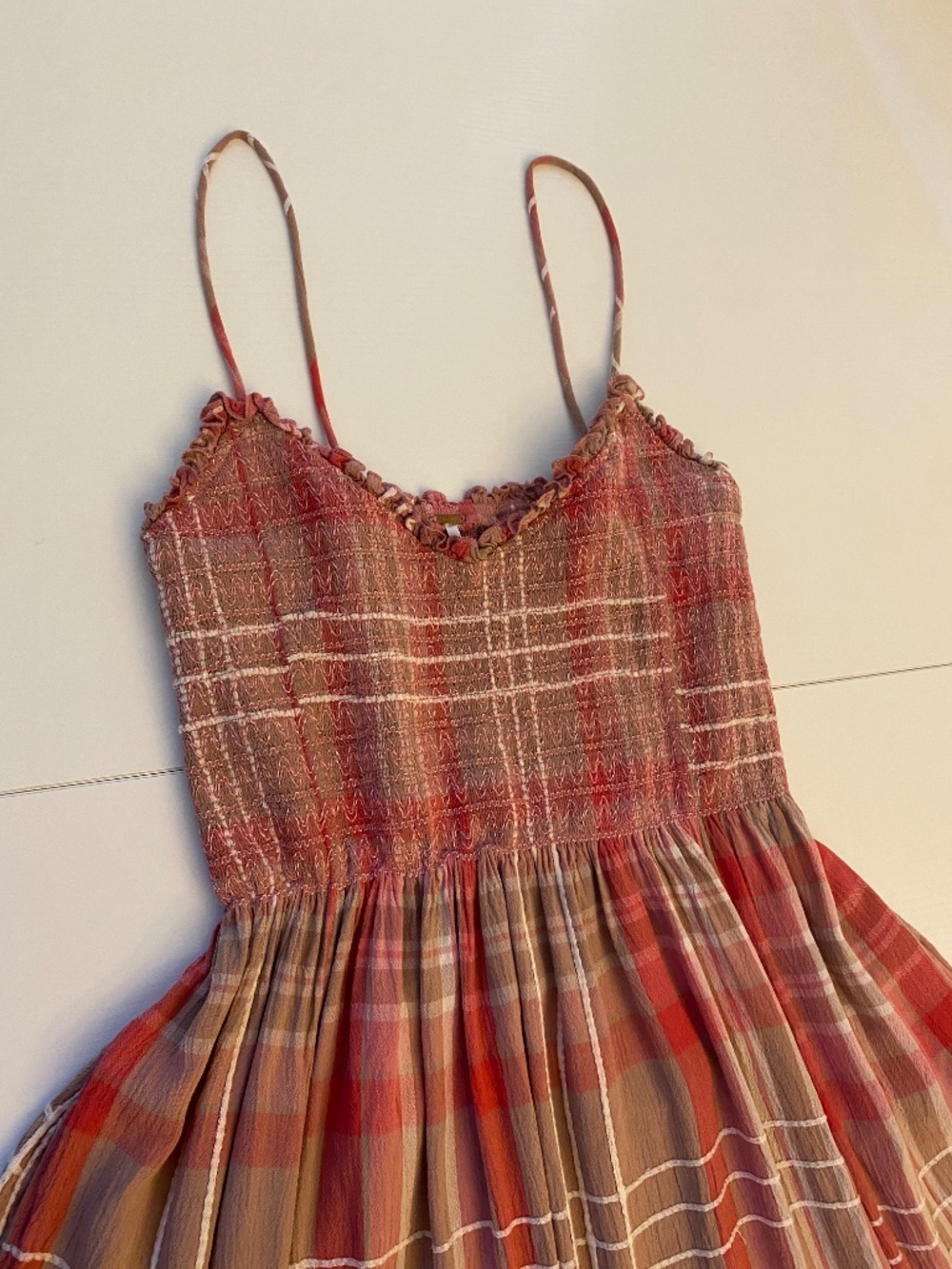 Free People Sweet Nothings Plaid Midi Dress Smocked Flowy Size Small - Picture 6 of 16